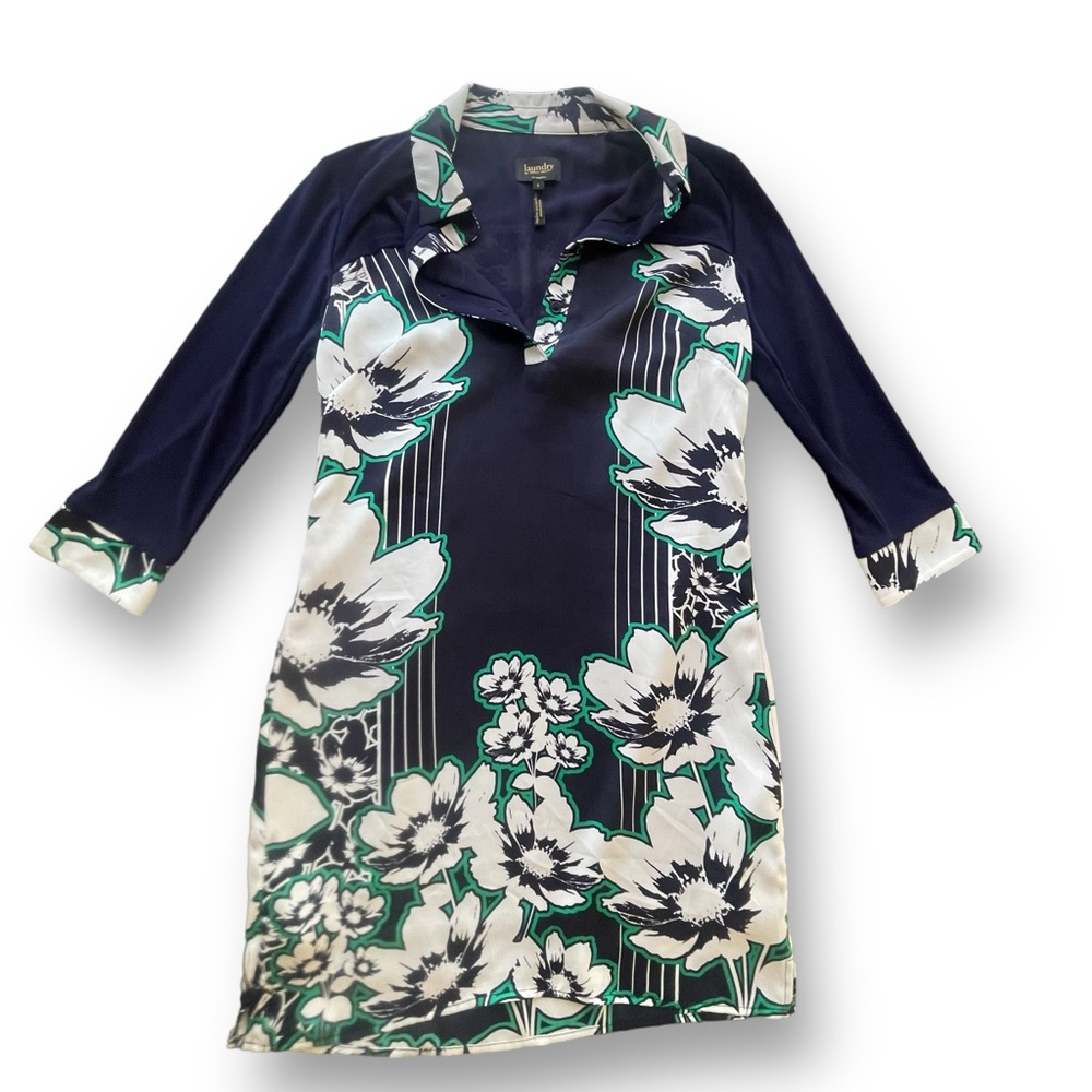 Laundry By Shelli Segal Navy/White Floral Shirt Dress Women's 2 Office Spring